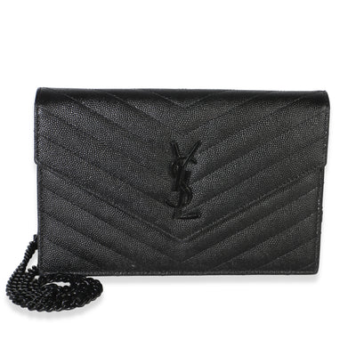Saint Laurent Black Grain De Poudre Cassandre Envelope Chain Wallet Handbag id