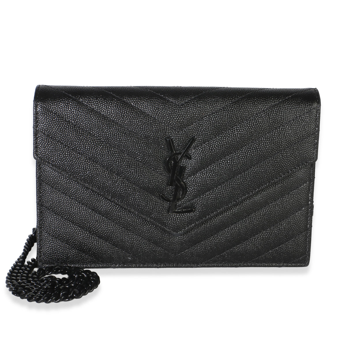 Saint Laurent Black Grain De Poudre Cassandre Envelope Chain Wallet Handbag id