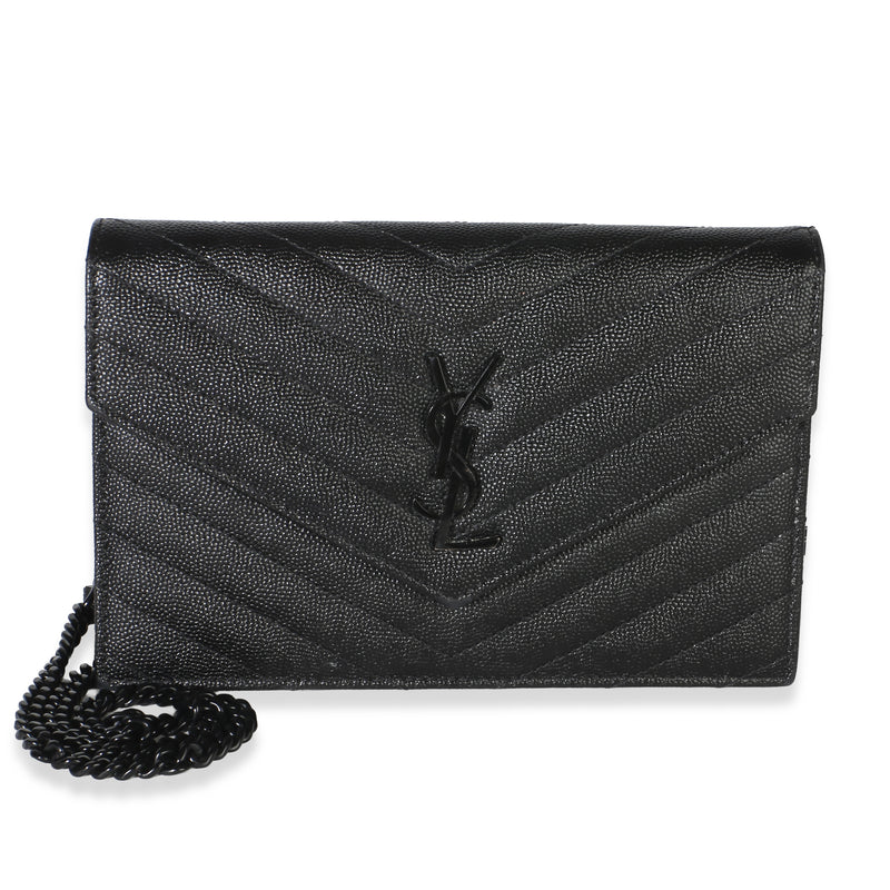 Saint Laurent Black Grain De Poudre Cassandre Envelope Chain Wallet Handbag id