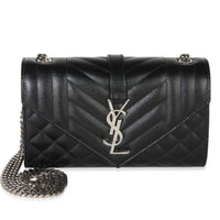 Saint Laurent Black Grain De Poudre Mixed Triquilt Small Monogram Envelope Flap Handbag id