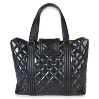 Chanel Navy Quilted Patent Boy Shopping Tote Handbag 4