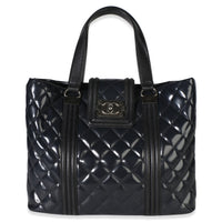 Chanel Navy Quilted Patent Boy Shopping Tote Handbag id