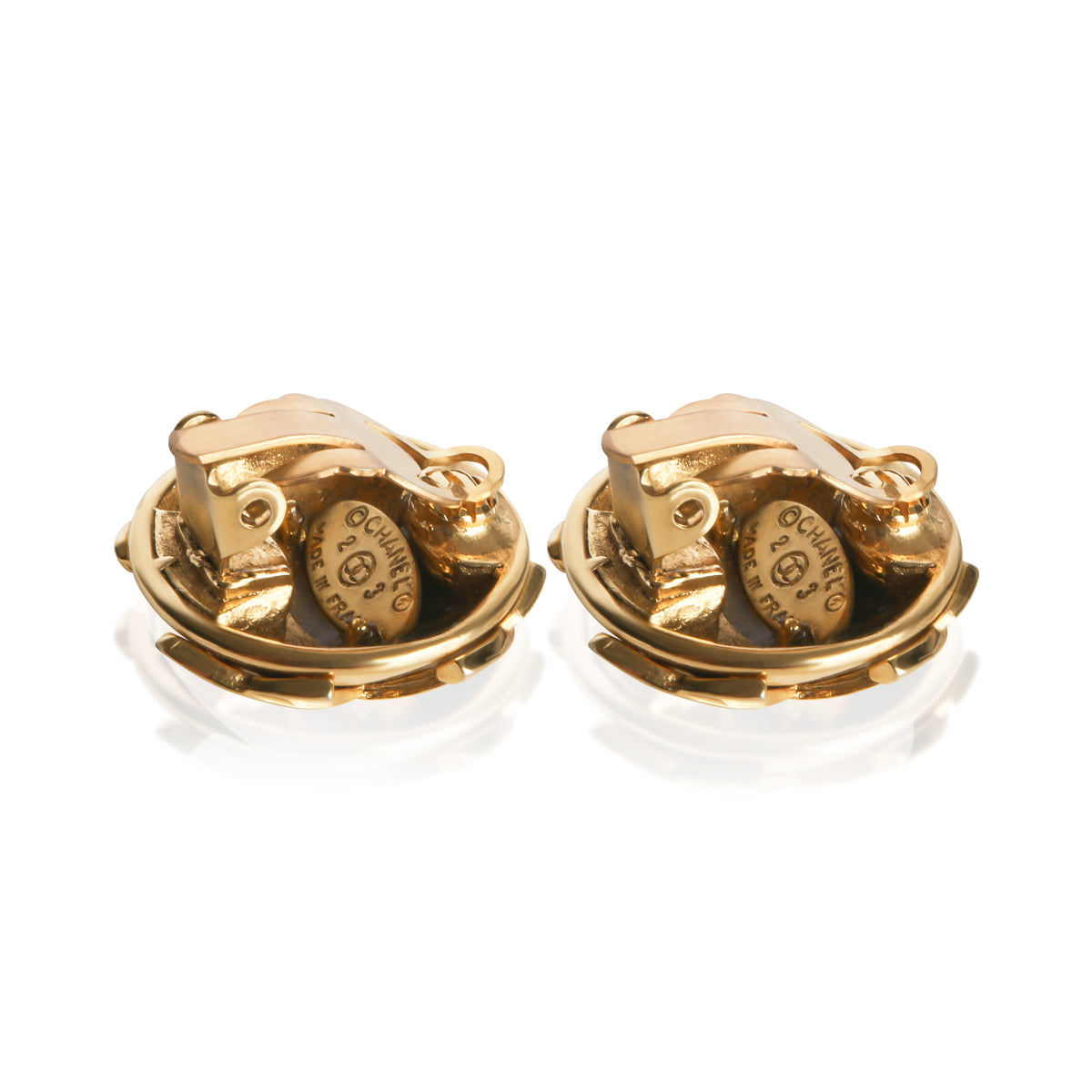 Chanel Gold Plated Vintage Strass Button Earrings 4