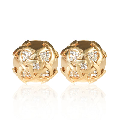 Chanel Gold Plated Vintage Strass Button Earrings fv