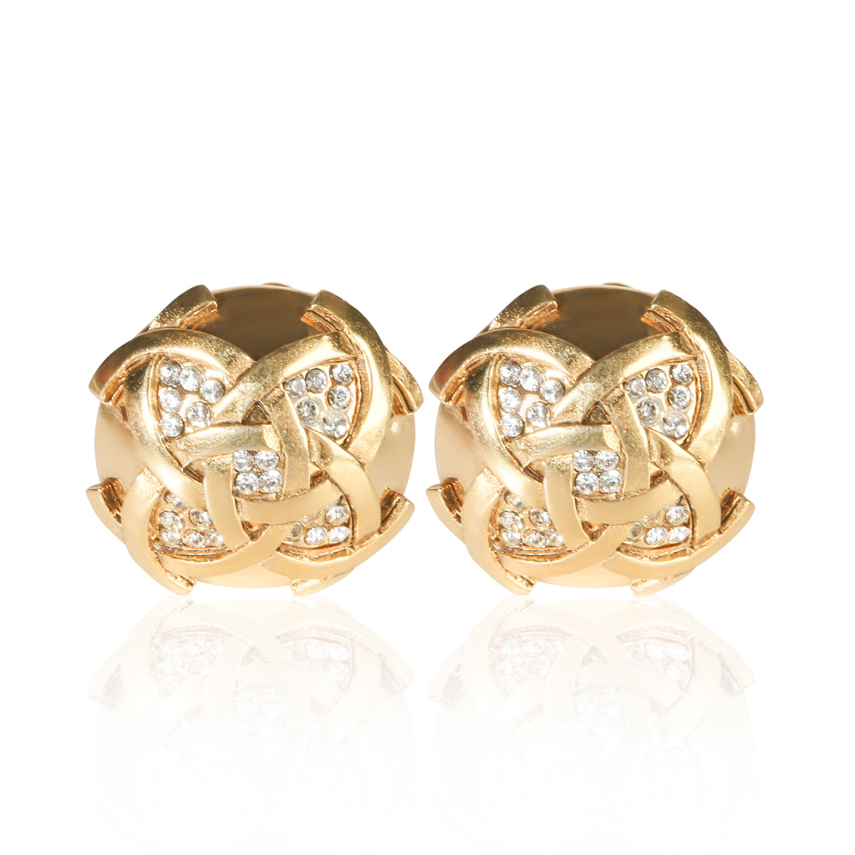 Chanel Gold Plated Vintage Strass Button Earrings fv