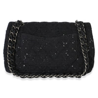 Chanel Vintage Black Tweed Sequin Embroidered Medium Shoulder Flap Bag Handbag 4
