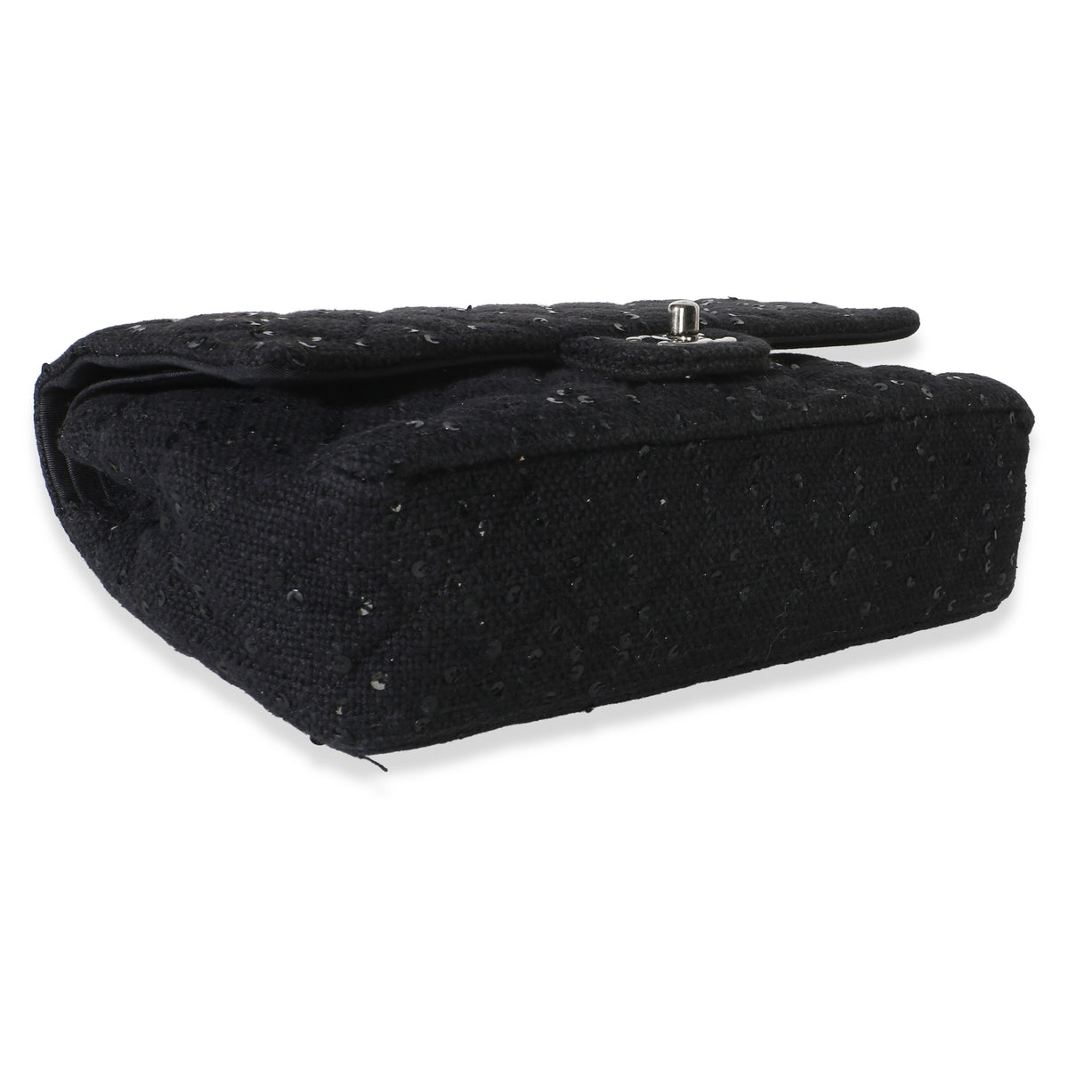 Chanel Vintage Black Tweed Sequin Embroidered Medium Shoulder Flap Bag Handbag 7