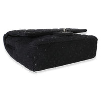 Chanel Vintage Black Tweed Sequin Embroidered Medium Shoulder Flap Bag Handbag 7