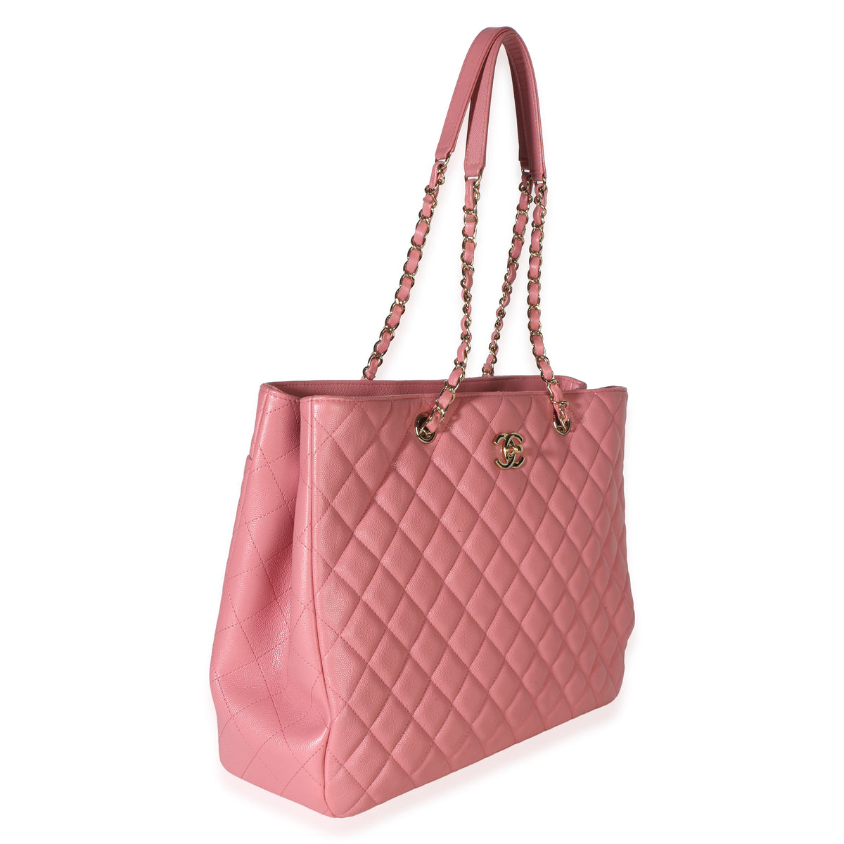 Chanel Pink Quilted Caviar CC Large Shopper Tote Handbag 3
