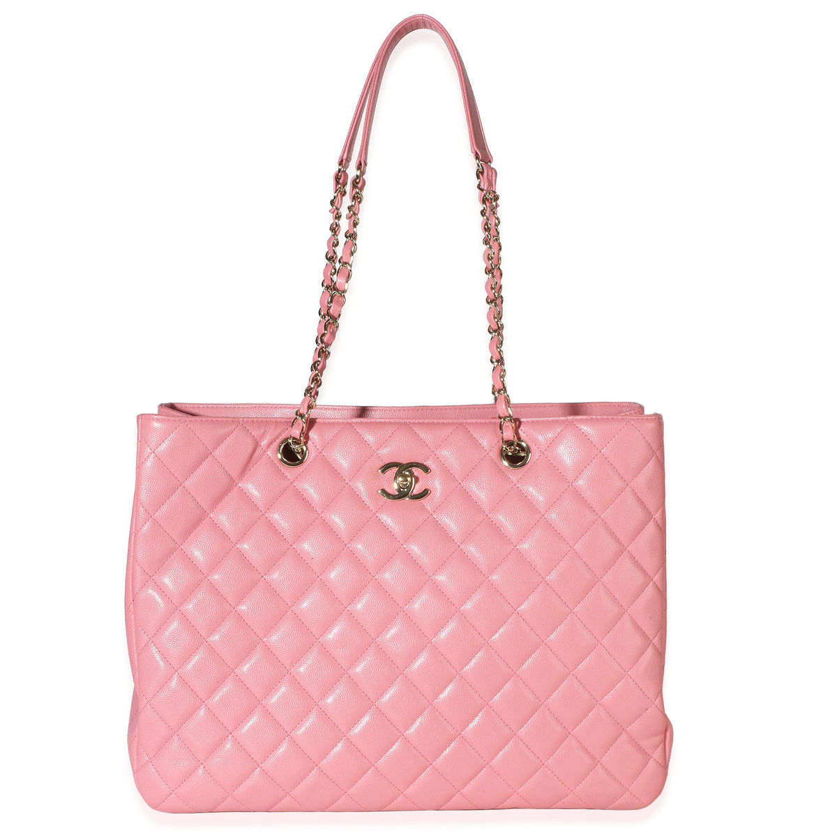 Chanel Pink Quilted Caviar CC Large Shopper Tote Handbag id