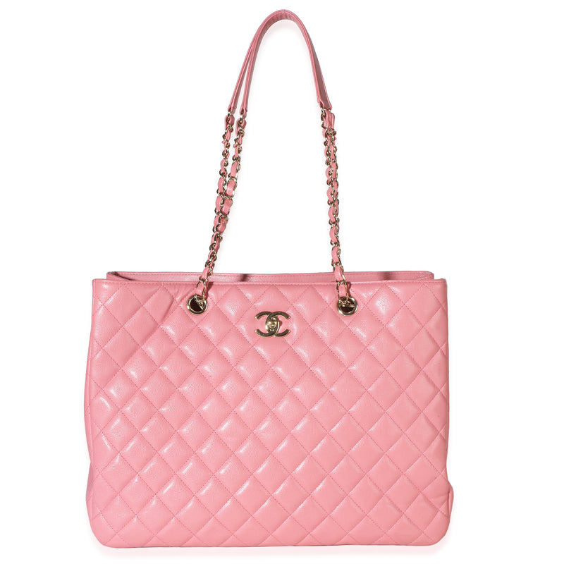Chanel Pink Quilted Caviar CC Large Shopper Tote Handbag id