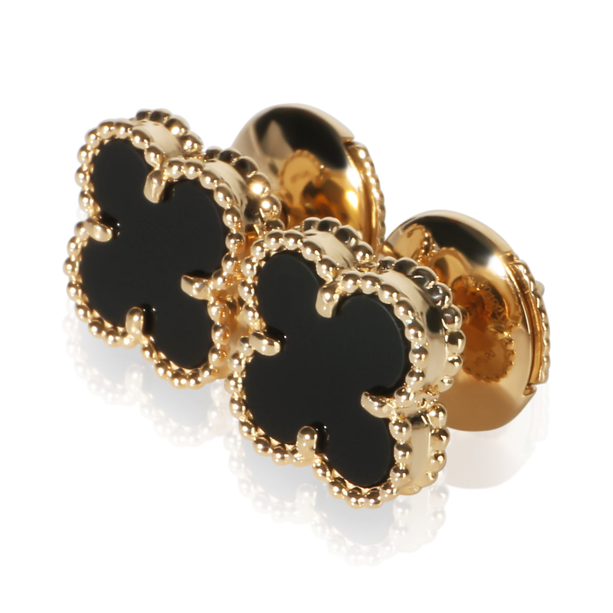 Van Cleef & Arpels Yellow Gold Onyx Sweet Alhambra Earrings 2