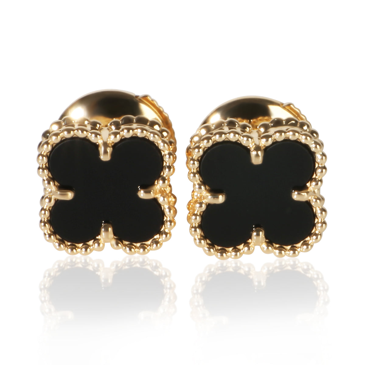 Van Cleef & Arpels Yellow Gold Onyx Sweet Alhambra Earrings fv