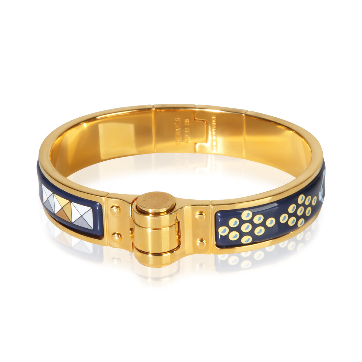 Hermès Gold Plated Hinged Enamel Bracelet fv