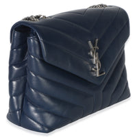 Saint Laurent Navy Calfskin Y Quilted Monogram Small Loulou Chain Satchel Handbag 3