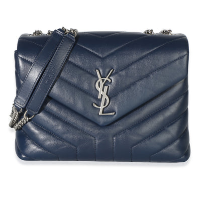 Saint Laurent Navy Calfskin Y Quilted Monogram Small Loulou Chain Satchel Handbag id