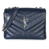 Saint Laurent Navy Calfskin Y Quilted Monogram Small Loulou Chain Satchel Handbag id