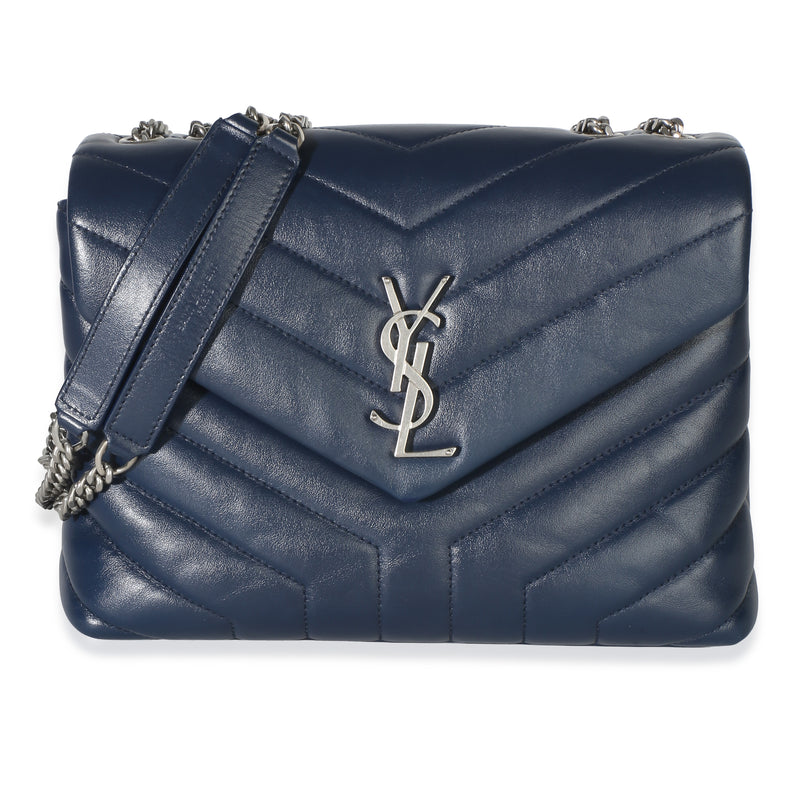 Saint Laurent Navy Calfskin Y Quilted Monogram Small Loulou Chain Satchel Handbag id