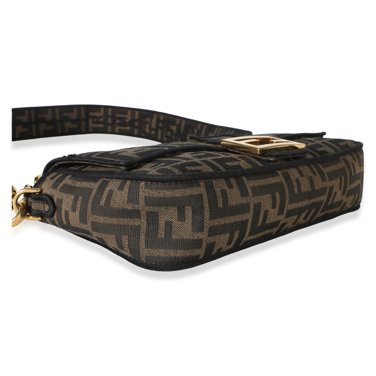 Fendi Black Tobacco Fabric FF 1974 Jacquard Canvas Medium Baguette Bag Handbag 7