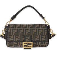 Fendi Black Tobacco Fabric FF 1974 Jacquard Canvas Medium Baguette Bag Handbag id