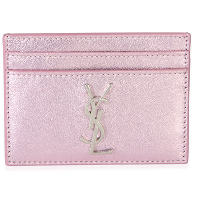 Saint Laurent Pink New Azalea Metallic Calfskin Monogram Credit Card Case Wallet id