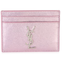 Saint Laurent Pink New Azalea Metallic Calfskin Monogram Credit Card Case Wallet id