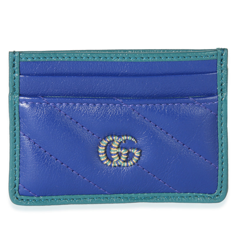 Gucci Blue Matelasse Calfskin Torchon Marmont Card Case Wallet id
