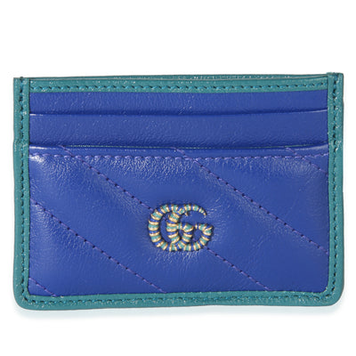 Gucci Blue Matelasse Calfskin Torchon Marmont Card Case Wallet id