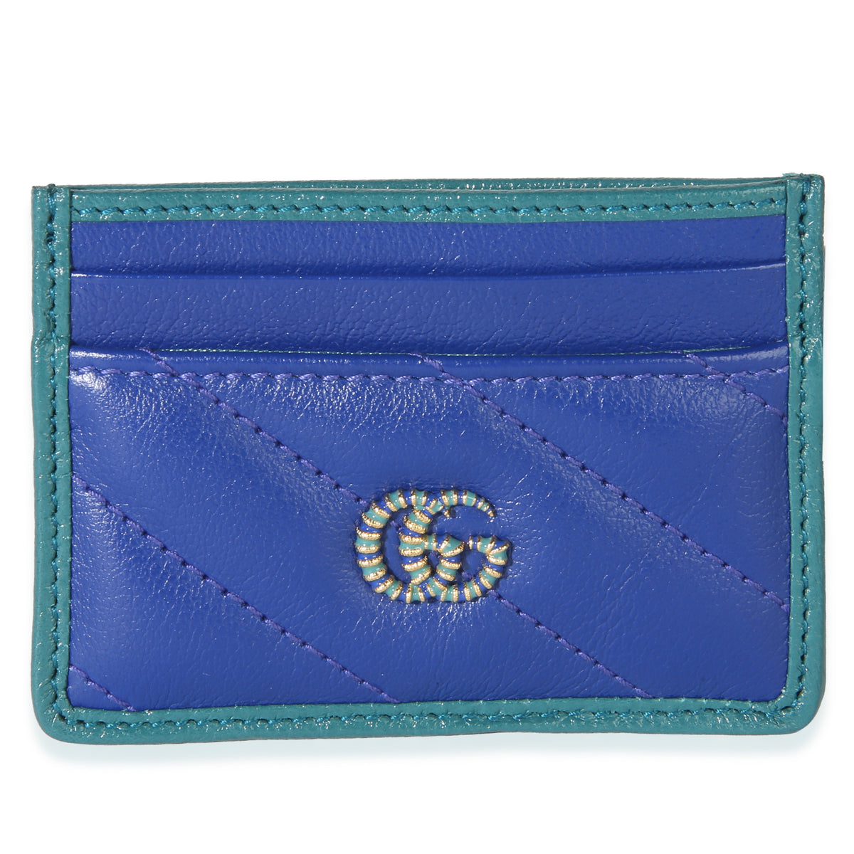 Gucci Blue Matelasse Calfskin Torchon Marmont Card Case Wallet id
