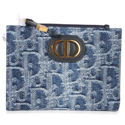 Christian Dior Blue Denim Oblique Canvas 30 Montaigne Dahlia Wallet Wallet id