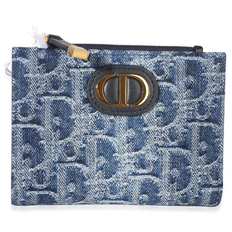 Christian Dior Blue Denim Oblique Canvas 30 Montaigne Dahlia Wallet Wallet id