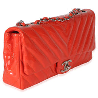 Chanel Orange Chevron Patent East West Single Flap Bag Handbag 3