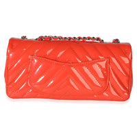 Chanel Orange Chevron Patent East West Single Flap Bag Handbag 4