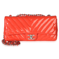 Chanel Orange Chevron Patent East West Single Flap Bag Handbag id