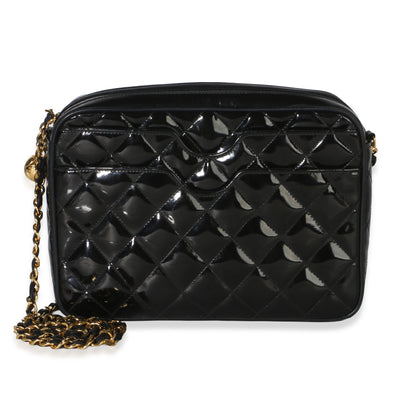 Chanel Vintage Black Quilted Patent Camera Bag Handbag id