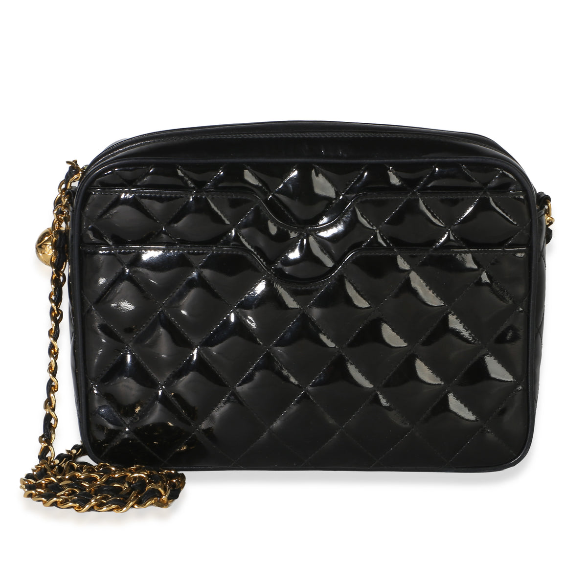 Chanel Vintage Black Quilted Patent Camera Bag Handbag id
