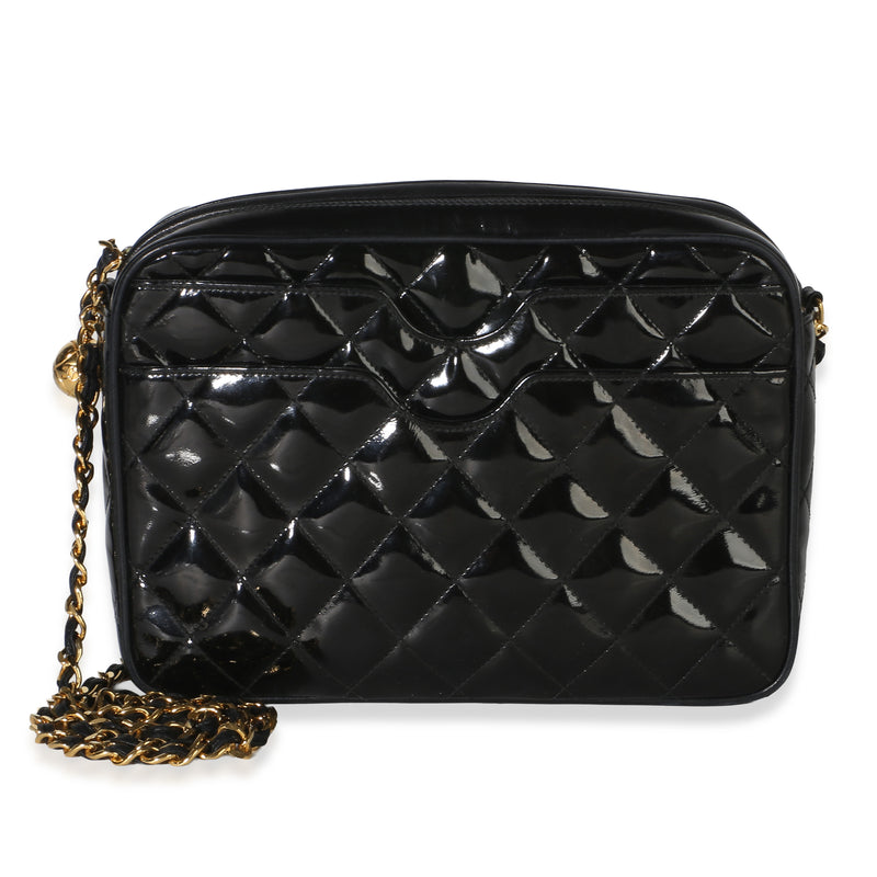 Chanel Vintage Black Quilted Patent Camera Bag Handbag id