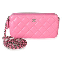 Chanel Pink Quilted Lambskin Double Zip Clutch With Chain Handbag id