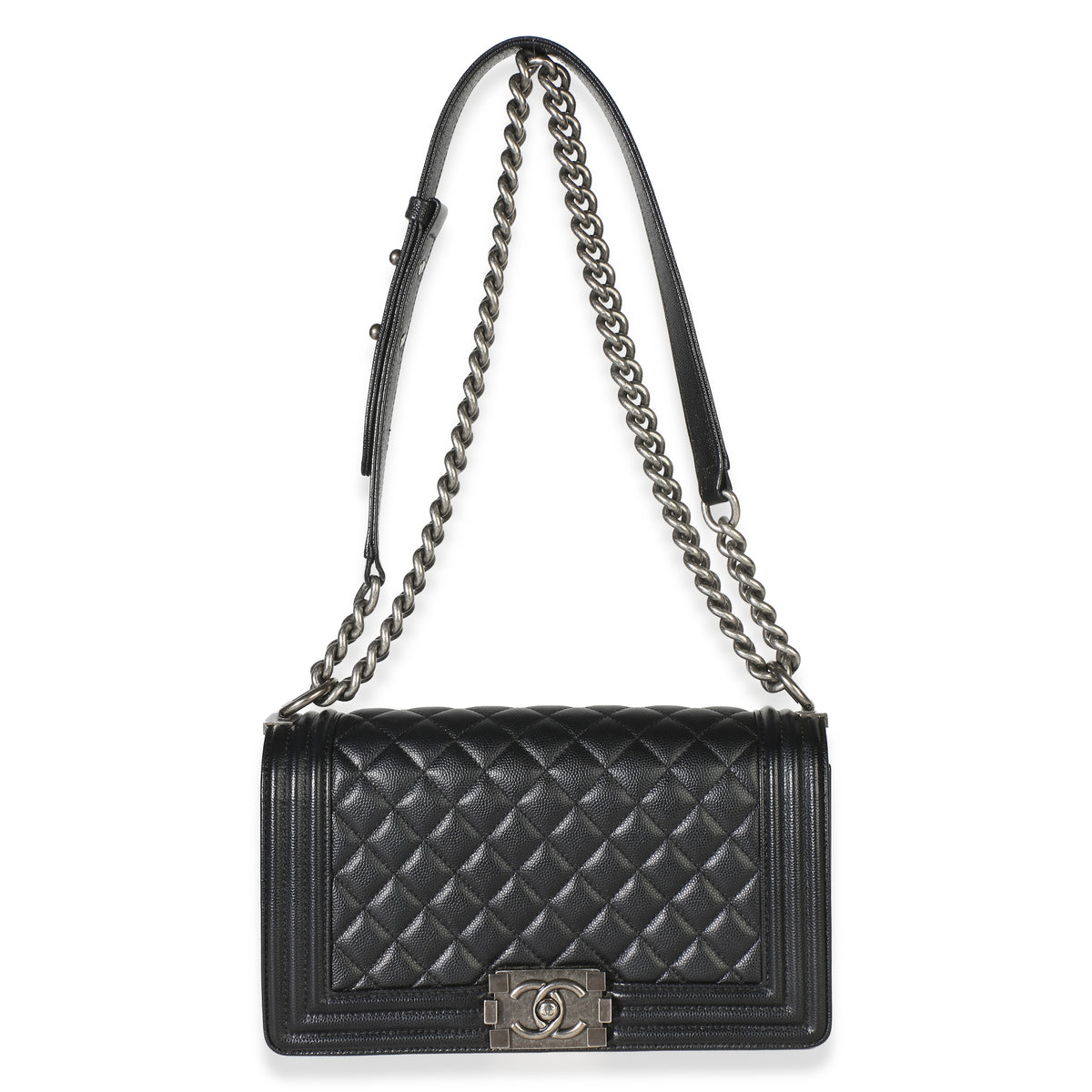 Chanel Black Quilted Caviar Medium Boy Bag Handbag 8