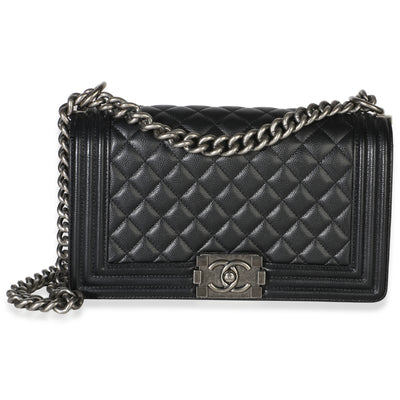 Chanel Black Quilted Caviar Medium Boy Bag Handbag id