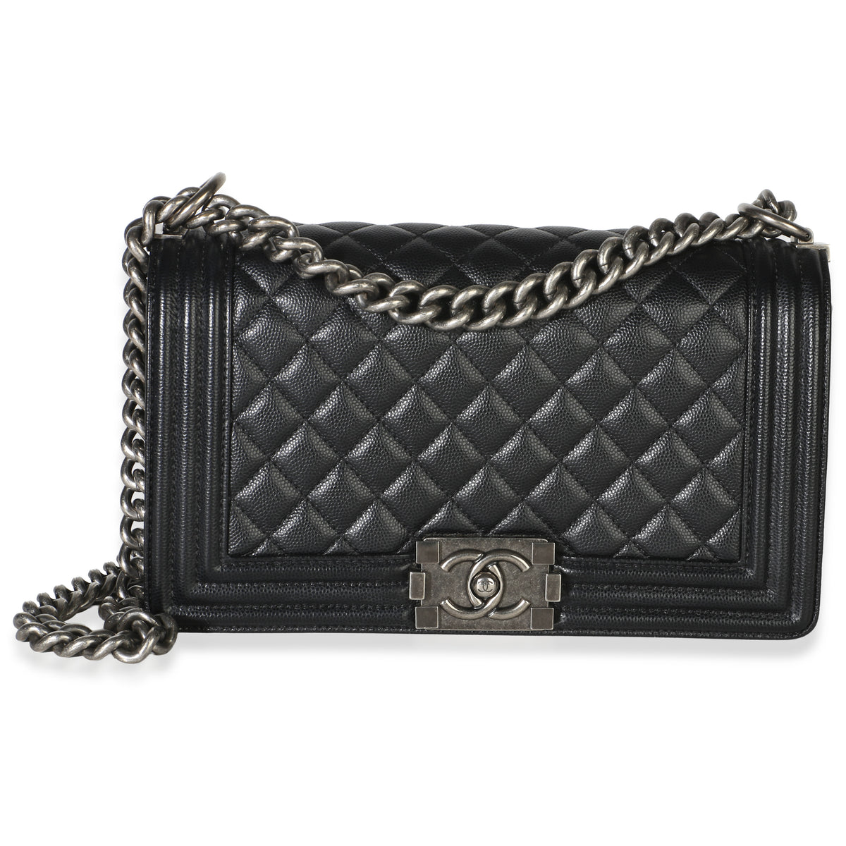 Chanel Black Quilted Caviar Medium Boy Bag Handbag id