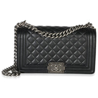 Chanel Black Quilted Caviar Medium Boy Bag Handbag id