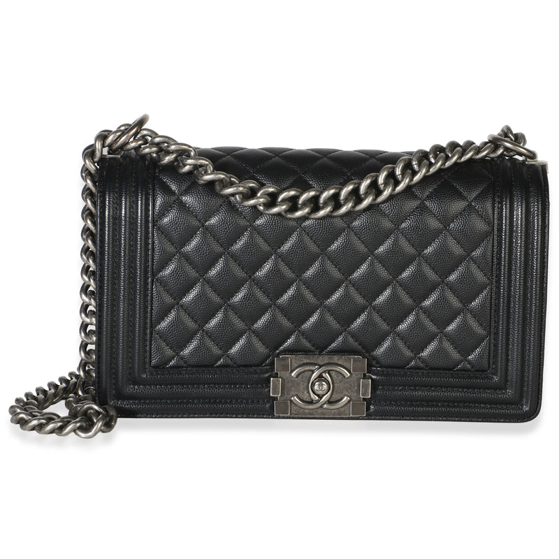 Chanel Black Quilted Caviar Medium Boy Bag Handbag id
