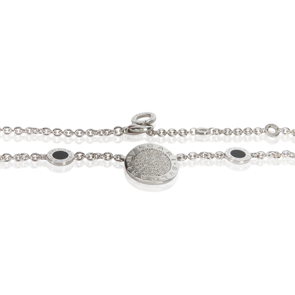 BVLGARI White Gold Onyx and Diamond Bvlgari Circle Station Necklace 2