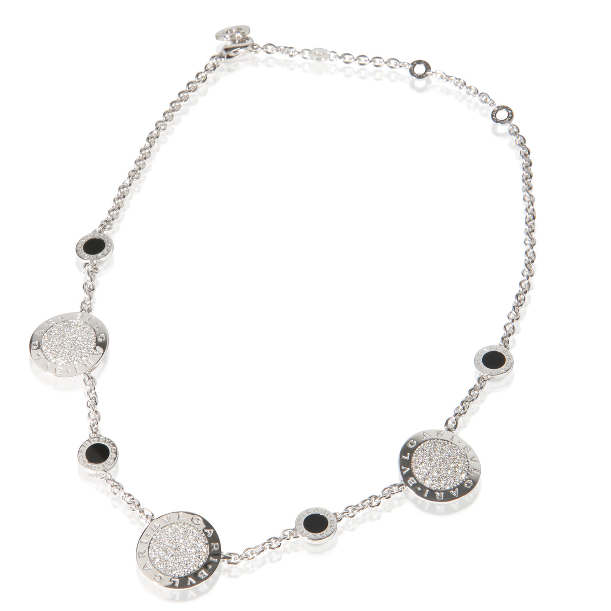 BVLGARI White Gold Onyx and Diamond Bvlgari Circle Station Necklace 3