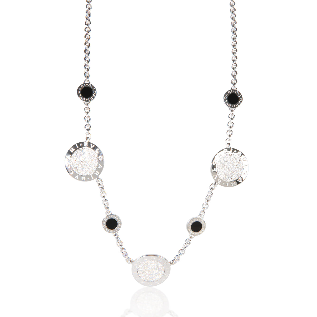 BVLGARI White Gold Onyx and Diamond Bvlgari Circle Station Necklace fv