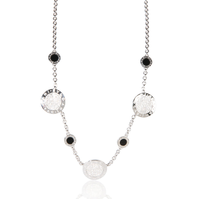BVLGARI White Gold Onyx and Diamond Bvlgari Circle Station Necklace fv