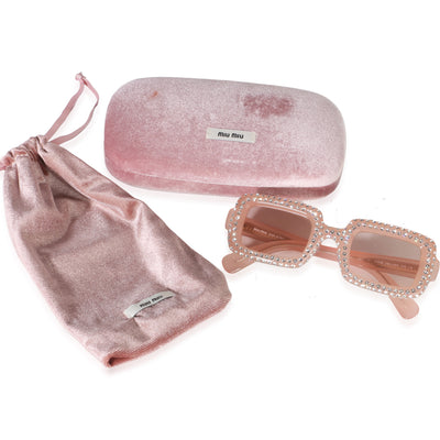 Miu Miu Pink Acetate Crystal Square Lens Sunglasses id