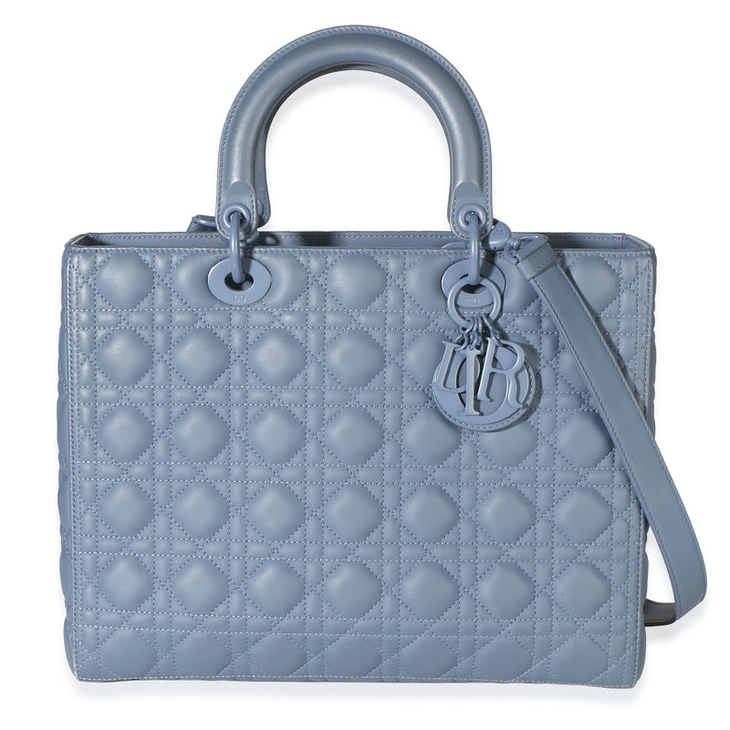 Christian Dior Denim Blue Ultra Matte Calfskin Cannage Large Lady Dior Handbag fv