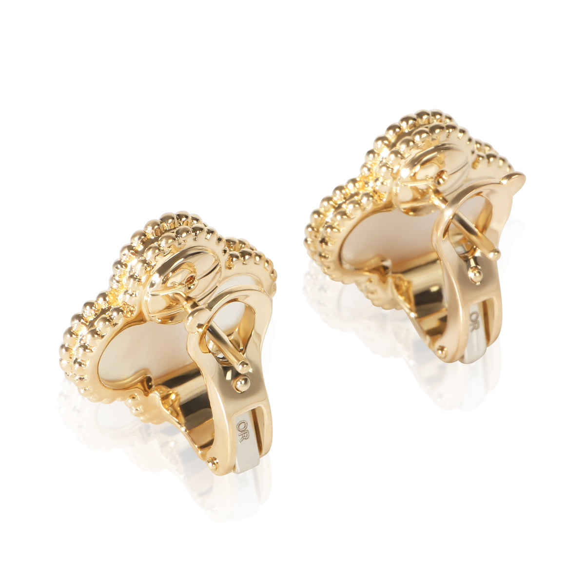 Van Cleef & Arpels Yellow Gold Mother Of Pearl Vintage Alhambra Earrings 3